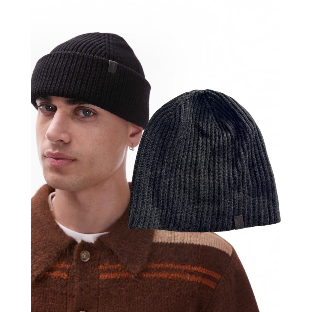 AllSaints Merino Wool Ribbed Knit Black OS